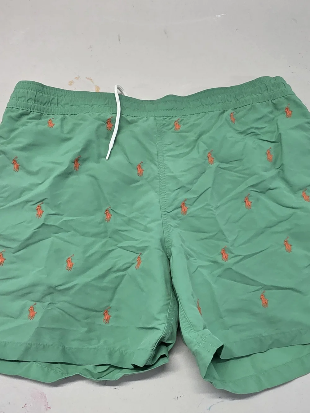 Polo Ralph Lauren Traveler Classic Swim Trunks Green And Orange Pony Size Medium